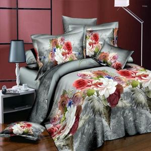 Bedding Sets 3D Colorful Peony Rose Flower Cotton 4Pcs Duvet Cover Flat Sheet Pillowcase Bedclothes King Size High Quality55