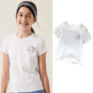 2023 Summer T-shirts Kids Tops For Girls Clothing Baby SHORT SLEEVE TEES Ribbed Children's Clothes L2405