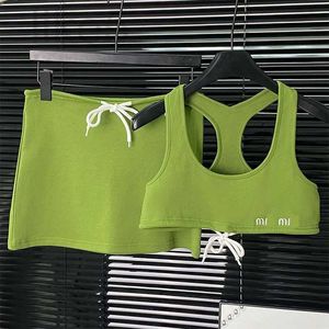 Two Piece Dress designer Women letter embroidery avocado green tank crop top and mini skirt twinset 2 piece dress suit SML XCQP