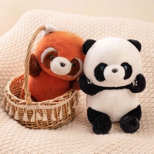 Kawaii Neu ausgestopfte Anime -Figur wurde Panda Plushie Puppe flauschige Haare rote Waschbärtiere Umarmung Kissen Kinder Geschenke