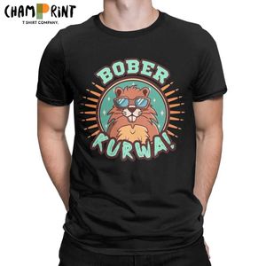 Herr t-shirts män t-shirts bober kurwa beaver rolig nyhet 100% bomull t shirt kort slve t skjortor besättning nackkläder grafik tryckt t240515