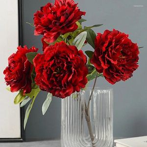 Dekorativa blommor Silk Peony Artificial Bouquet Po Props 5 Big Heads Red Pink White 40cm Rose Fake For Home Wedding Decoration