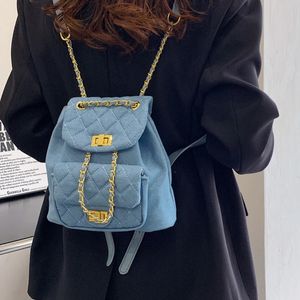 Blue Fragrant Canvas Denim Backpack Minimalist Lingge Backpack Summer Handheld Chain Bag Fashion Shoulder Bag 240516