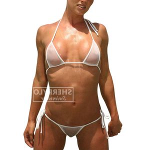 Ren bikini badkläder för kvinnors sida slips sträng mesh mini mikro thong bikinis se genom extrem transparent microbikini 1004 ggitys xx95