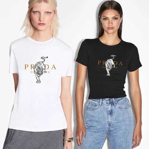 Koszulka damska Nowa na letnią wszechstronną, lekką luksusową koszulkę dla kobiet w 100%bawełniany krótki drukowany szmatkę Trendy tkanin