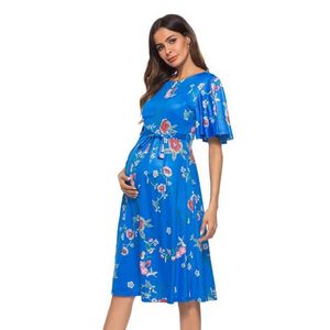 Maternity Dresses Pregnant Dress Summer Maternity Short Sleeve Flower Nursing Pregnancy Casual Mother Nursing Dress Breastfeeding Dress Y240516