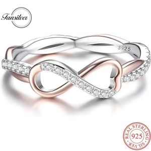 Anéis de casamento Fansilver 925 Sterling Silver for Women Eternity Band Cubic Zirconia Heart Infinity Twist Promise seu Q240514