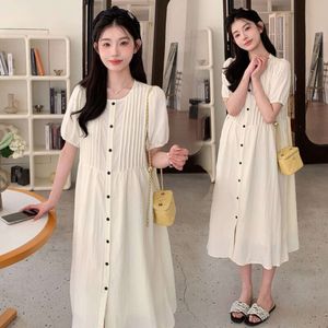 Moda de estilo coreano Gretida feminino de verão de manga curta Maternidade Maternidade vestida plissada vestidos de gravidez solta