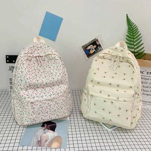 Backpacks Leisure Flower Student School Bag Waterproof Nylon Backpack Large Capacity Book Stationery Organizer Bag d240516