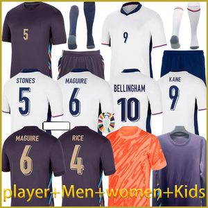 24 25 New England Euro cupn Camisa de futebol Maneo Bellingham Rashford Kane 2024 Inglaterra Homens Kid Kit Mulheres Saka Rice Foden Jersey Jersey Nacional Home Away Goalk