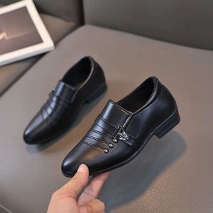 New Kids Boys Performance Mary Jane for Fashion Party Wedding Shows Children Black Slip-on Loafers Leather Shoes L2405 L2405