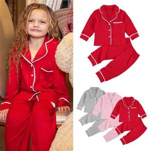 PAJAMAS Girls and Boys Girls and Boys Set di pigiama set PJs a maniche lunghe con abbottonate pantaloni lunghi pantaloni casual pajamas d240517