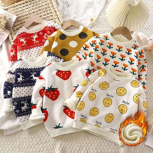 Winter Children T-shirt Plus Veet Sweater for Kids Thicken Warm Boys Sweatshirts Girls Pullover Christmas Baby Outerwear L2405