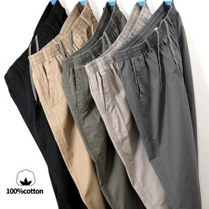 Mens 100% pure cotton sun dried pants standard fit mens straight fit casual pants monochrome elastic waist 240428