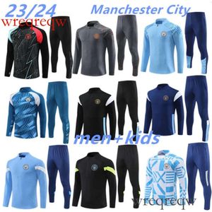 2024 Man City Tracksuit Haaland Half Zip Training Suit Men Kids 23/24 Manga longa futebol esportivo 2023 meninos de sobrevivência de meninos Chandal