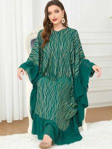 Abbigliamento etnico Elegante abito musulmano Donne Stampare Abaya Bat Slve Abito da festa Marocco Abita