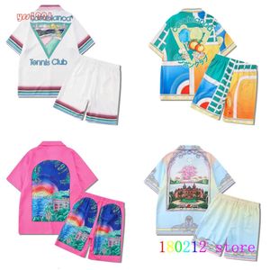 Herrspårsfall Casablanca Tenns Club Kort skjorta Shorts Set Summer Men Women Top Versions Casual Hawaii Beach Suit 230206
