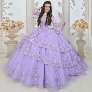 Lavender Tiere Quinceanera платья съемные поэт -рукава сладкие 16 -выпускные платья