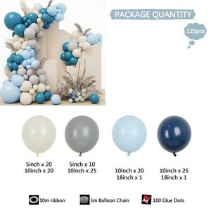 Party Balloons 125pcs Pastel Blue Sand White Latex Balloon Arch Kit Party Balloons for Wedding Reception Banquet Engagement Bridal Shower Decor