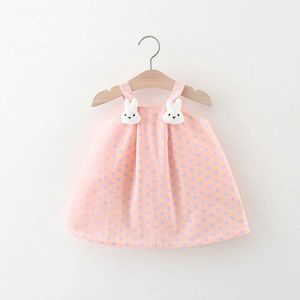 Mädchenkleider Sommer Neues Mädchen Babykleid mit hängenden Gurt Little Kaninchendekoration Welle Dot Hängende Gurt süße Prinzessin Kleid Geburtstag Teil
