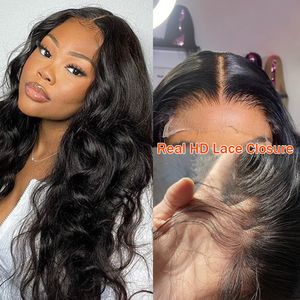 12A Real HD Closure 0.10mm Ultra-thin Invisible Swiss Lace Top Grade Human Hair Closures Body Wave Wavy Nautral Pre-Plucked 2x6 4x4 5x5 6x6 Can be dyed Bella Hair