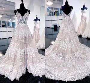 Nuovi splendidi abiti da sposa sirena in pizzo Nuovi spalline sexy spaghtti una linea abiti da sposa abiti aperti de Mariage plus size personalizzate.