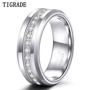 結婚指輪Tigrade 8mmメンズタングステンバンドキュービックジルコニアトレンディエターニングリングユニセックスCZインレイド高ポリッシュサイズ7-13 Q240514