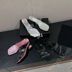 Klänningskor Hög klackar Designer Sandaler Kvinnor Skor PVC Öppna Toe Slippers Party Wedding Heels Elegant Woman Pink Black Silver