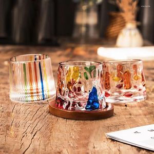 Wine Glasses 150ml Creative Colorful Hand-painted Spinning Glass With Wooden Whiskey Heavy Thick Bottom Tumbler Cup Bar