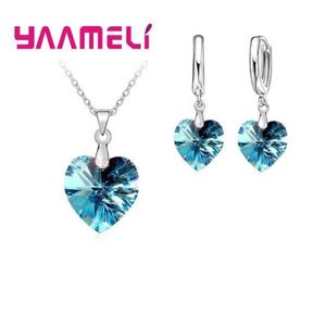 Wedding Jewelry Sets Love Heart Shape Womens 925 Sterling Silver Bridal Set for Fashion Crystal Pendant Necklace Earring