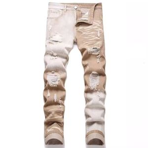 الجينز الجينز الأرجواني يصمم جينز ساق مستقيم مع ثقوب الجينز الجديد للرجال أزياء غير رسمية عالي الجودة