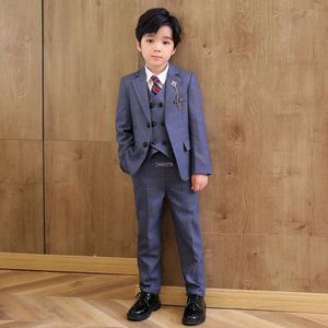 Formelle Hochzeit Kids Plaid Jacke Weste Hosen Foto Kleider Jungen Geburtstag Smoking Anzug Kinder Abschluss Kostüm