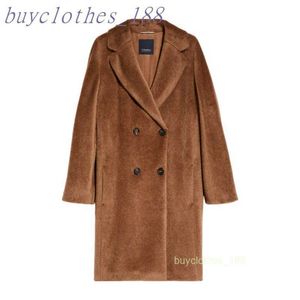 Casaco de trincheira de comprimento médio feminino Maxmaras Wool Blend Coat Italian Brand Italian Luxury Casat de alta qualidade Cashmere Coat Ah0m