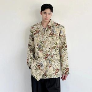 Men's Suits 2024 Spring Trendy Original Floral Print Niche Design Blazer Jacket Asymmetric Shoulder Pad Male Suit Coat 3cb11b