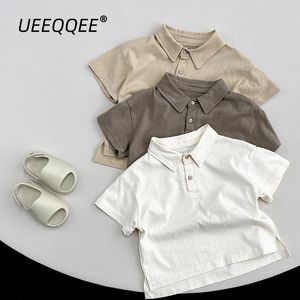 Cotton Button Solid 2024 Summer Children Polo Shirts Casual Boys Short Sleeve Tops Korean Toddler Wear Kids Clothes For 18Y 240515