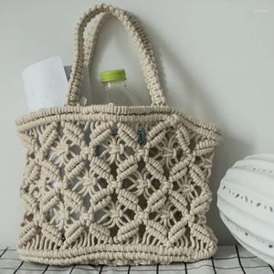 Förvaringspåsar handgjorda bohemiska Tassel Diagonal Cross Woven Bag Vintage Shoulder Cotton Summer Shopping Beach