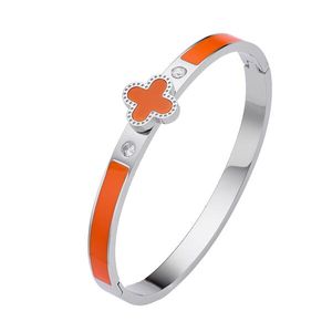 Cross-border e-commerce popular high protection color enamel bracelet female fashion light luxury colorful four-leaf clover diamond titanium steel bracelet