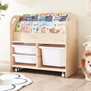 Kitchen Storage Solid Wood Children's Bookshelf Floor Mobile Box Locker Kindergarten Baby Picture Book Shelf Supermarket Toy Cabinet