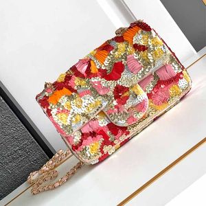 Designer -Taschen -Pailletten Kettenleder Leder Schulterkreuzkörper Frauen Luxusmarke Handtaschen Blume Sommer hohe Qualität mit Schachtel
