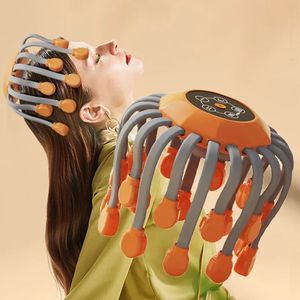 20タコ爪ヘッドマッサージャー電気赤色光治療頭皮マッサージ刺激装置オレンジ振動ヘアヘッドマッサージ240513