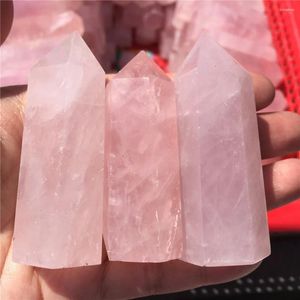 Decorative Figurines 3pcs Natural Rock Pink Rose Quartz Crystal Obelisk Wand Point Healing Stones Tower Fengshui For Home Decoration Gift