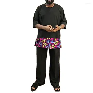 Herrspårar nigerianska stil toppar med elastiska midja byxor svart bomullsdräkt vaxtryck afrika kläder man pant set boll klädsel