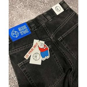 Polar Big Boy White Jeans Hip Hop Cartoon Graphic Embroidery Baggy Jeans Y K Mens Womens Harajuku High Waisted Wide Trouser E