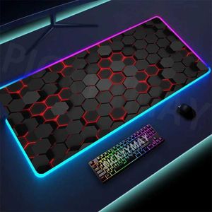 Mouse Pads Wrist Rests Geometry Art Backlight Gaming Mousepad Desk Rug RGB Gamer Mousepads Mouse Pad LED Non-Slip Rubber Mouse Mats Keyboard Mat J240510