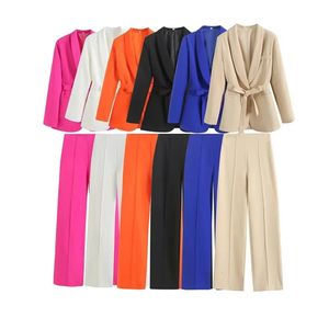 Zach Ailsa Spring Product Womens Fashion Casure Dress Collar Suit Coat High midjebyxor Solid Color Set 240428