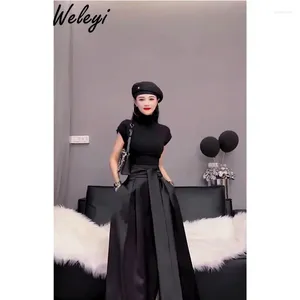 Röcke französische High-End-schwarze Langrock für Frauen Kleidung 2024 Frühlings- und Herbst-Damen hohe taille große Saum a-line Maxi