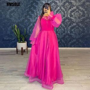 Party Dresses Fivsole Elegant Fuchsia Prom Dress Cap Sleeves Evening Floor Length A-line High Neck Tulle Celebrity Gowns