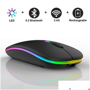 Mice Rechargeable Wireless Bluetooth With 2.4G Receiver 7 Color Led Backlight Silent Usb Optical Gaming Mouse For Computer Desktop Lap Otgpo