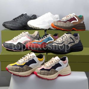 Rhyton Sneakers Designer Shoes Multicolor Sneakers Beige Men Treinadores Vintage Chaussures Ladies Casual Leather Shoes Tamanho 35-45 sapato