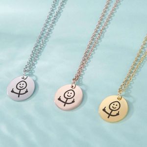 Funny Fuxk You Doodle Middle Finger Stickman Stainless Steel Necklace Trend Engraved Pendant Hip Hop Neck Chain Jewelry
